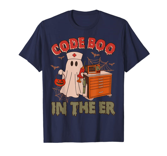 Retro Code Boo in The ER ICU Nurses Boo-JEE Ghost Halloween T-Shirt