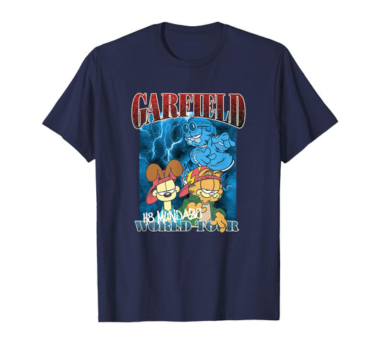 Garfield H8 Mundaze World Tour Front and Back Cartoon Cat T-Shirt