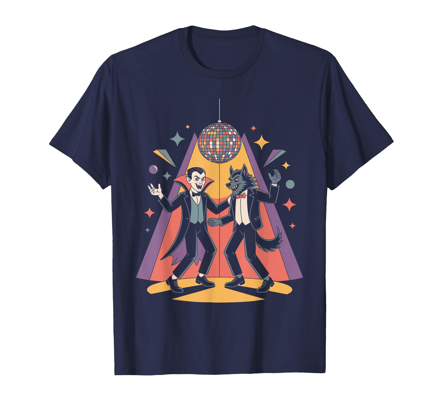 Vampire and Werewolf Dancing Monster Disco Party Halloween T-Shirt