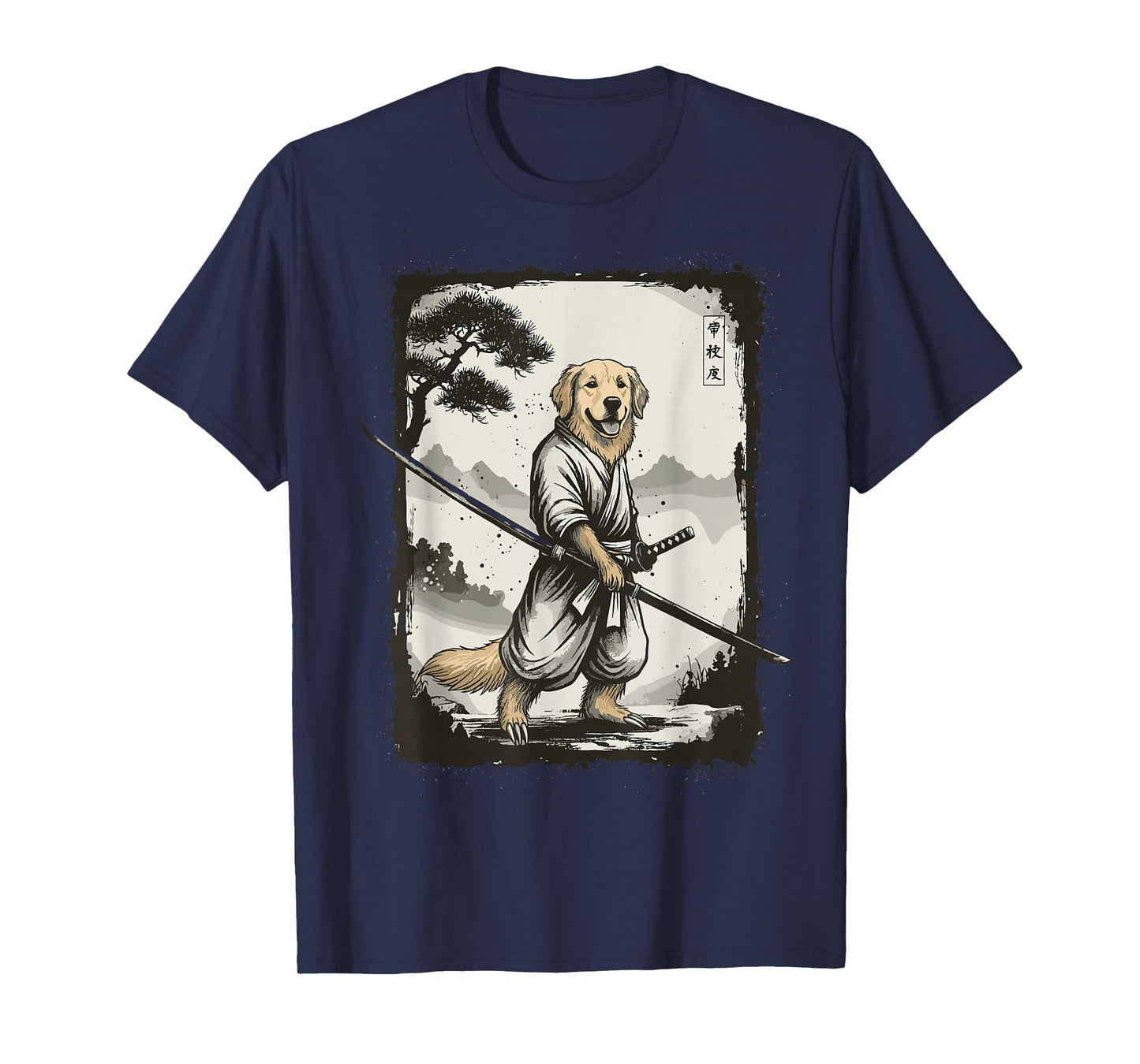 Samurai Dog Japanese Shirts for Men Warrior Vintage T-Shirt
