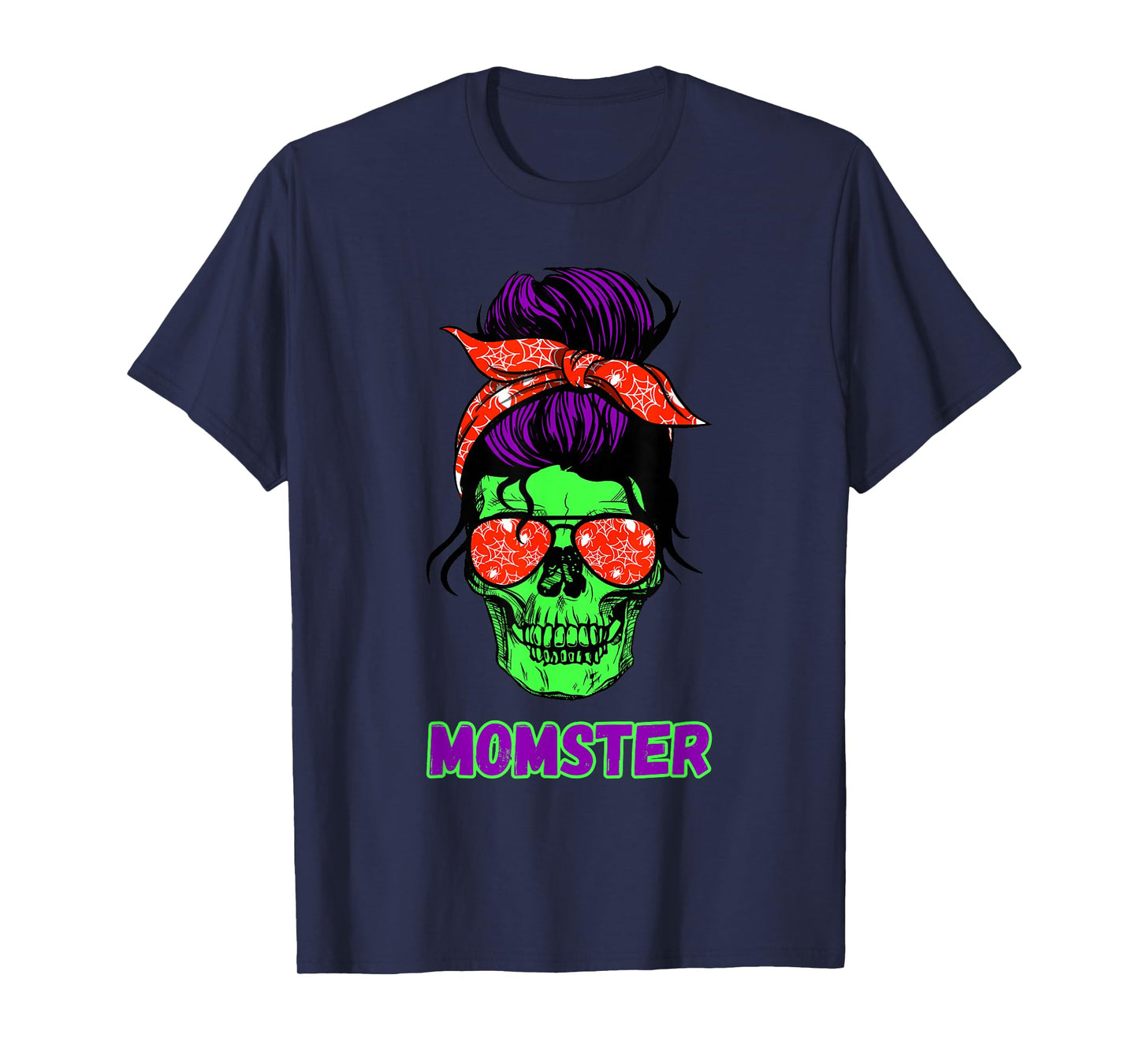 Momster Funny Skull Mama Messy Bun Mom Halloween Costume T-Shirt