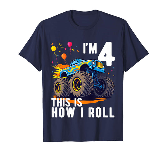 Kids Birthday Monster Truck 4 Year Old Boy 4th Birthday Party T-Shirt