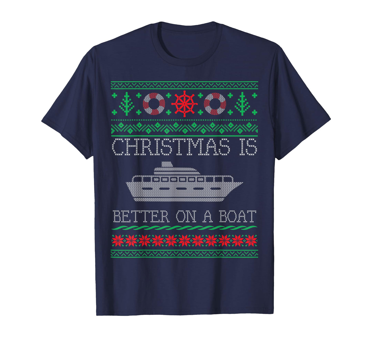 Boating Christmas Is Better On Pontoon Boat Ugly Christmas T-Shirt