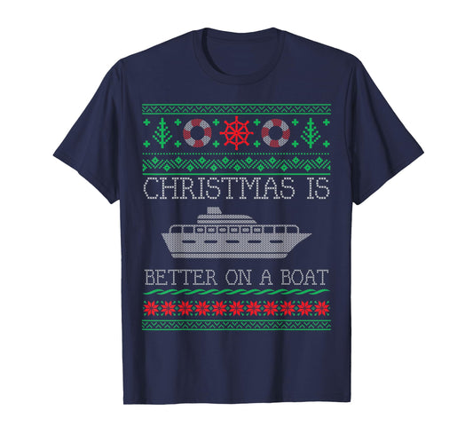 Boating Christmas Is Better On Pontoon Boat Ugly Christmas T-Shirt