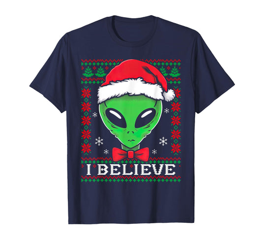 Festive UFO santa Alien Ugly Sweater Christmas Sci-Fi Lovers T-Shirt