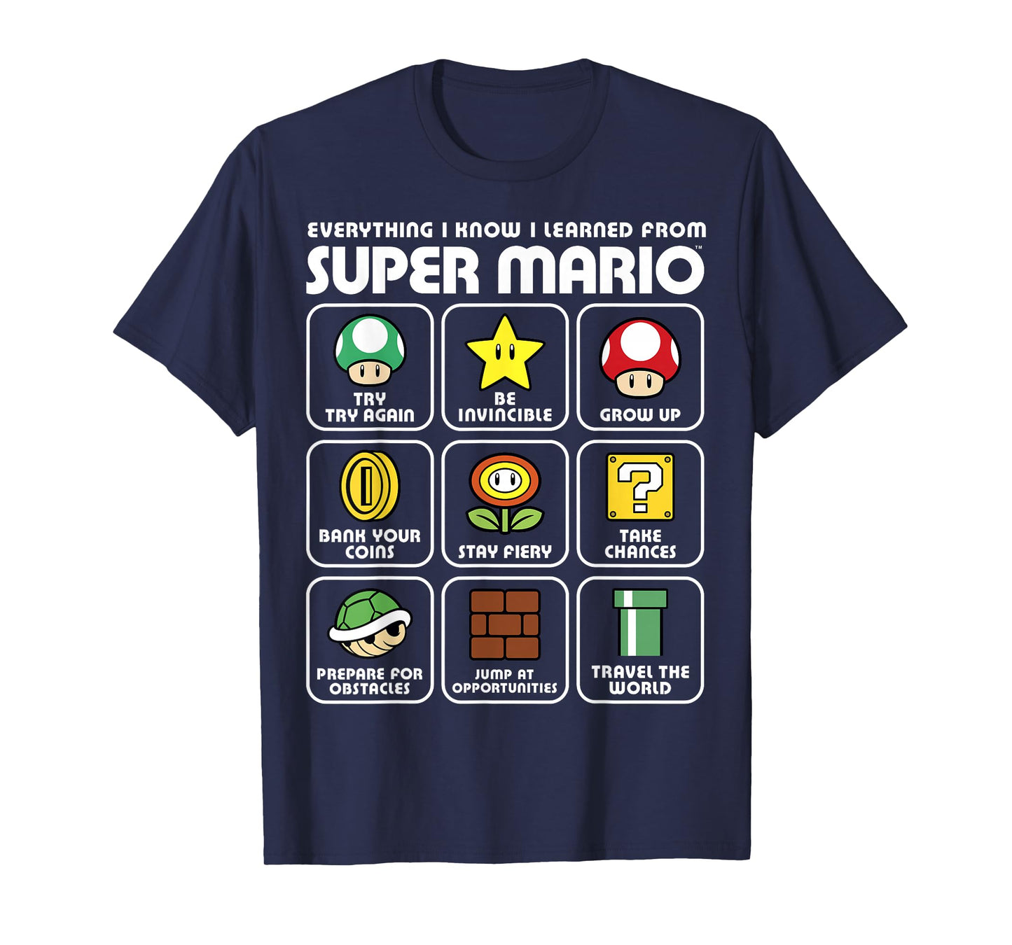 Nintendo Super Mario Life Lessons Icons Graphic T-Shirt T-Shirt