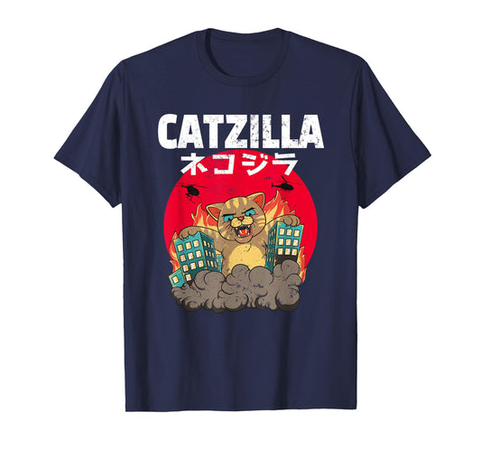 Catzilla Cat Japanese Kanji T-Shirt for Men Women Kids