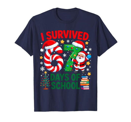 I Survived 67 Days of School Christmas Candy Cane Six Seven T-Shirt