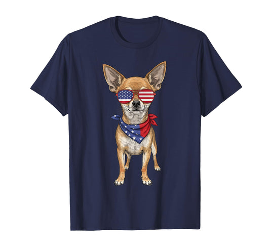 Chihuahua USA US Flag 4th of July America Cute Dog T-Shirt