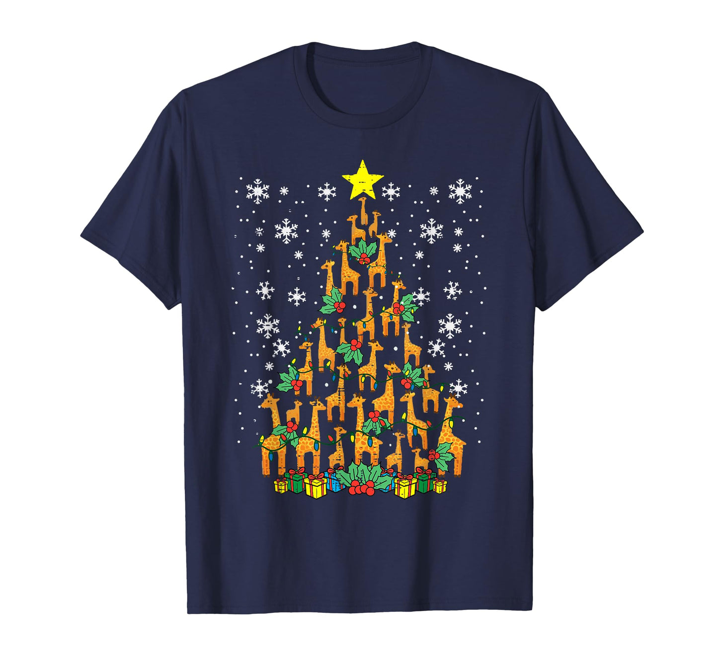 Giraffe Christmas Tree Xmas Zoo Animal Boys Kids Men Women T-Shirt