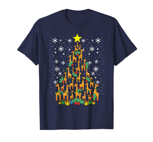 Giraffe Christmas Tree Xmas Zoo Animal Boys Kids Men Women T-Shirt