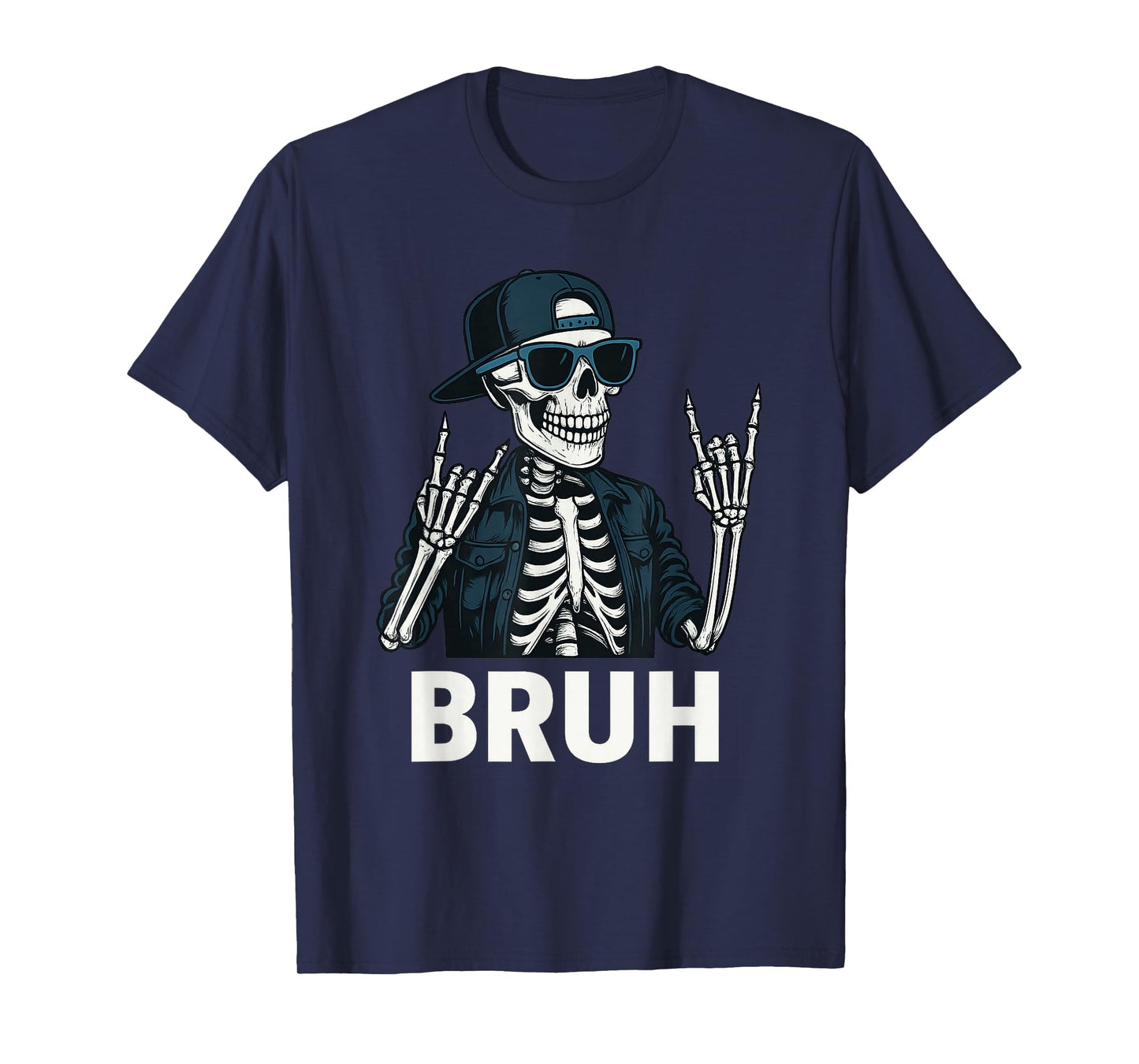 Cool Bruh Skeleton Rock On Halloween Men Teens Boys Kids T-Shirt