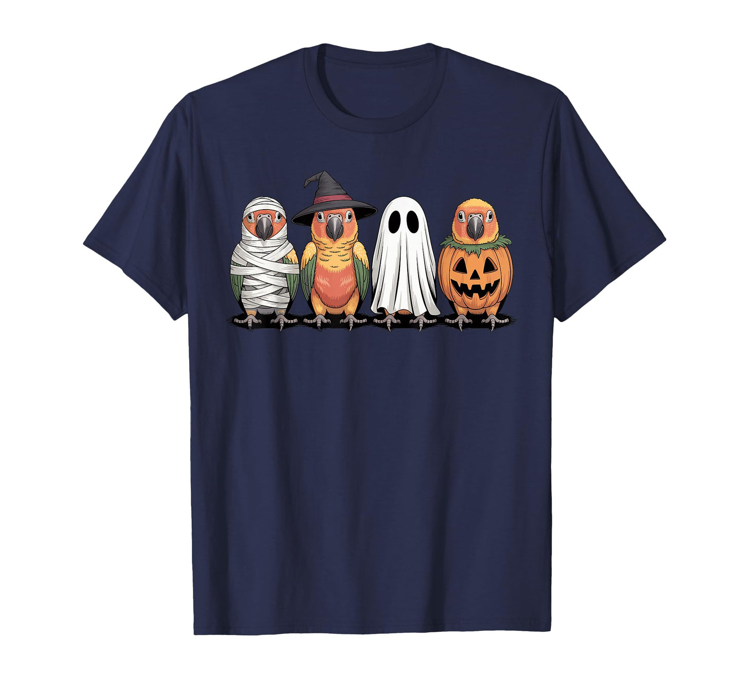 Spooky Ghost Sun Conure Bird Pumpkin Halloween Skeleton T-Shirt