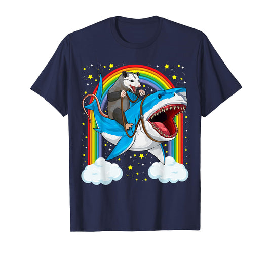 Funny Opossum Riding Shark Possum Trash Marsupial Mashup T-Shirt
