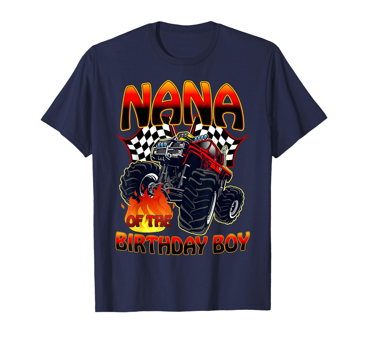 Nana of The Birthday Boy Monster Truck Racing Cars Matching T-Shirt