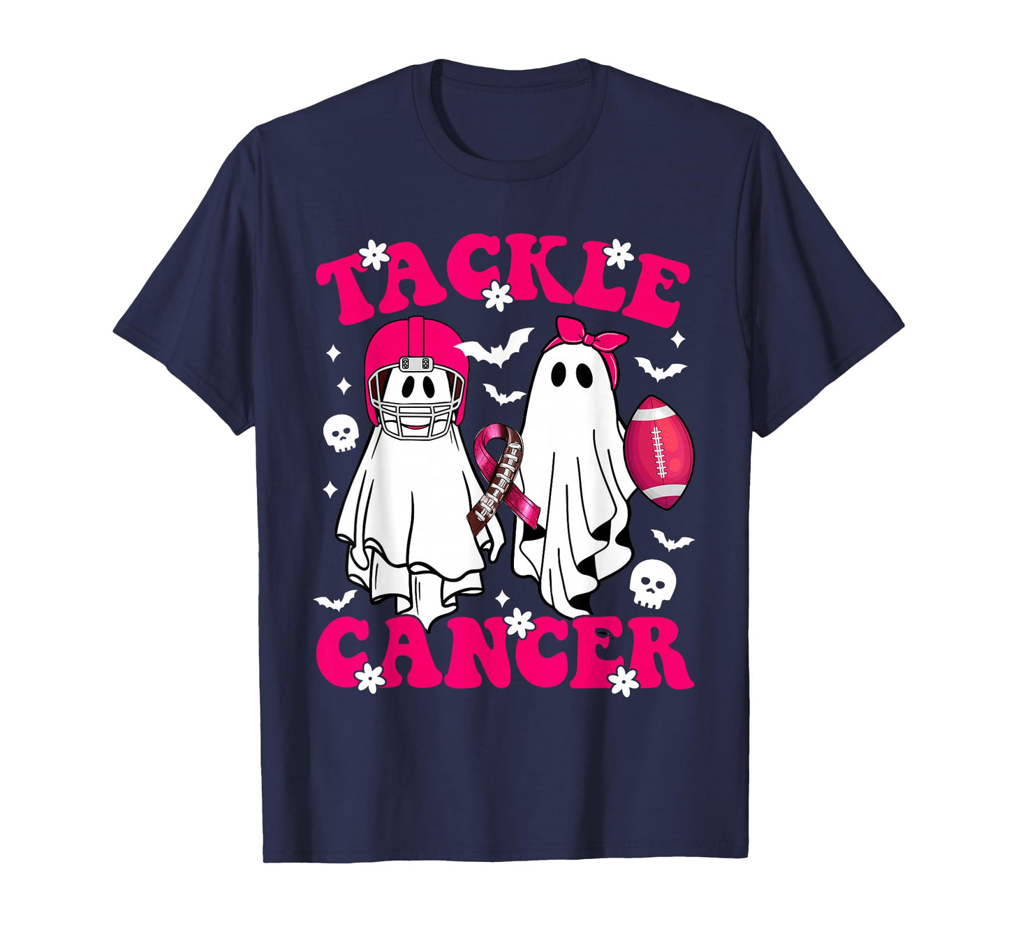 Tackle Breast Cancer Football Funny Ghost Pink Halloween T-Shirt
