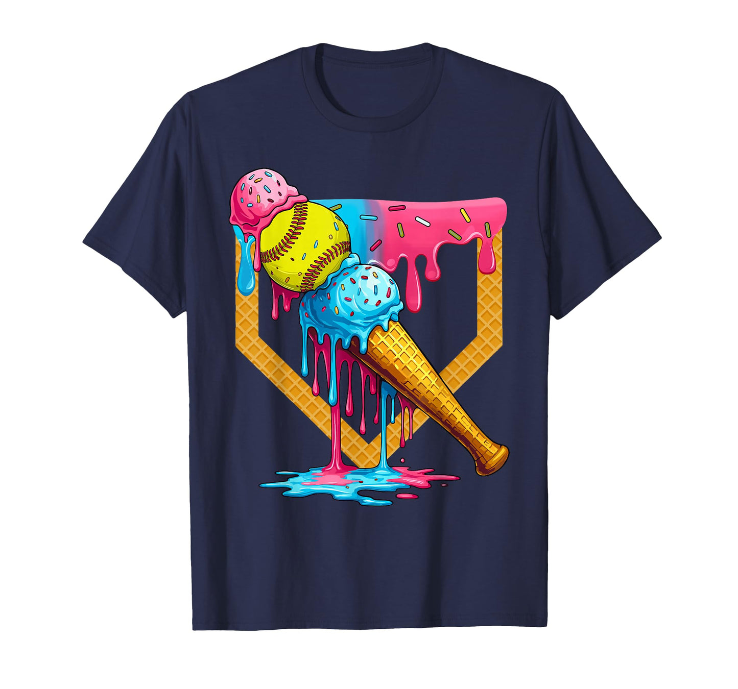 Cute Ice Cream Softball Home Plate Drip Game Day Softball T-Shirt