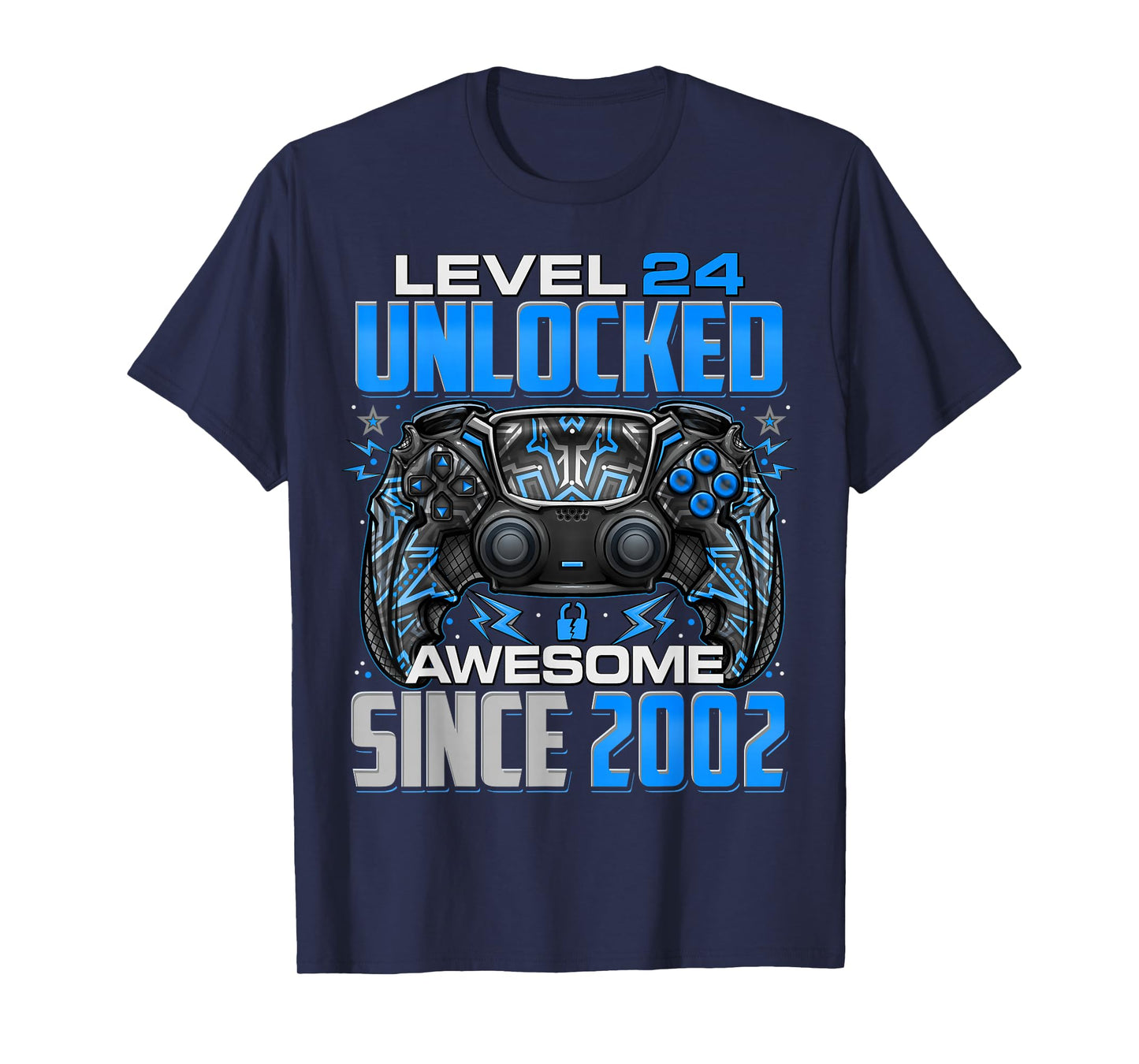 Level 24 Unlocked Awesome Since 2002 24th Birthday Gaming T-Shirt
