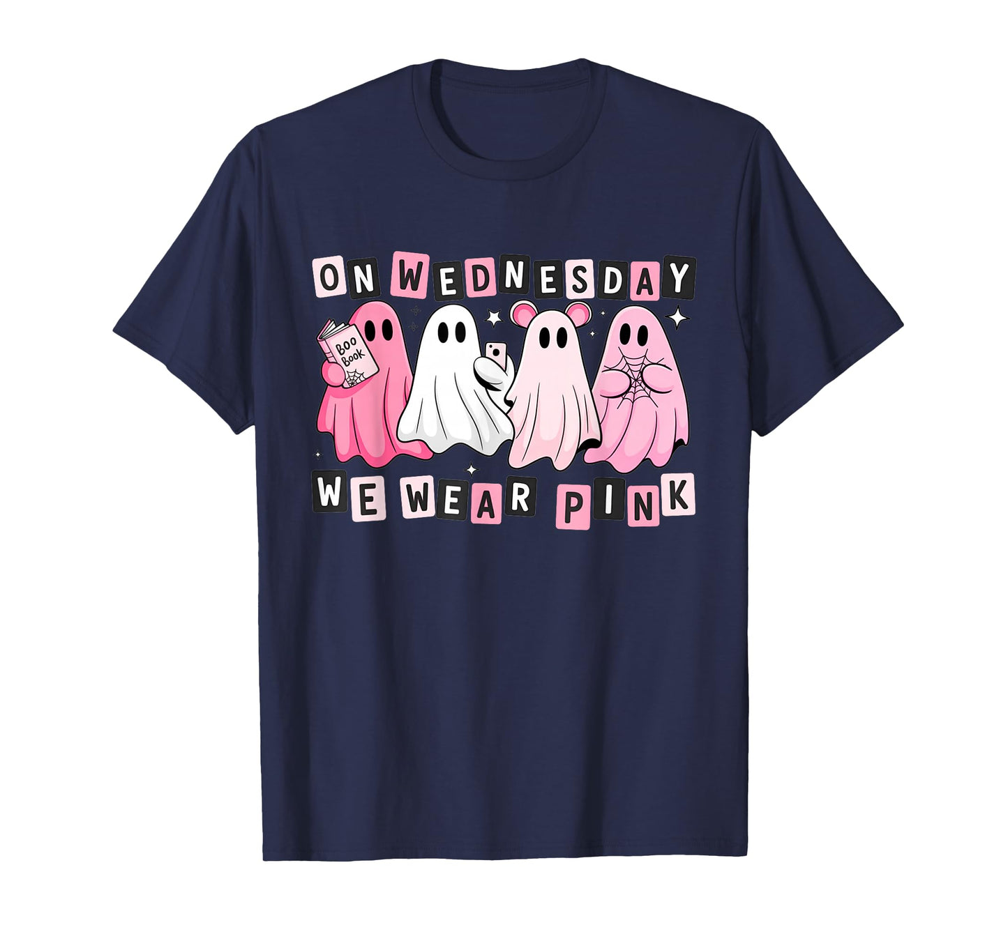 FUUNY On Wednesday We Wear Cute Pink Ghost Halloween T-Shirt