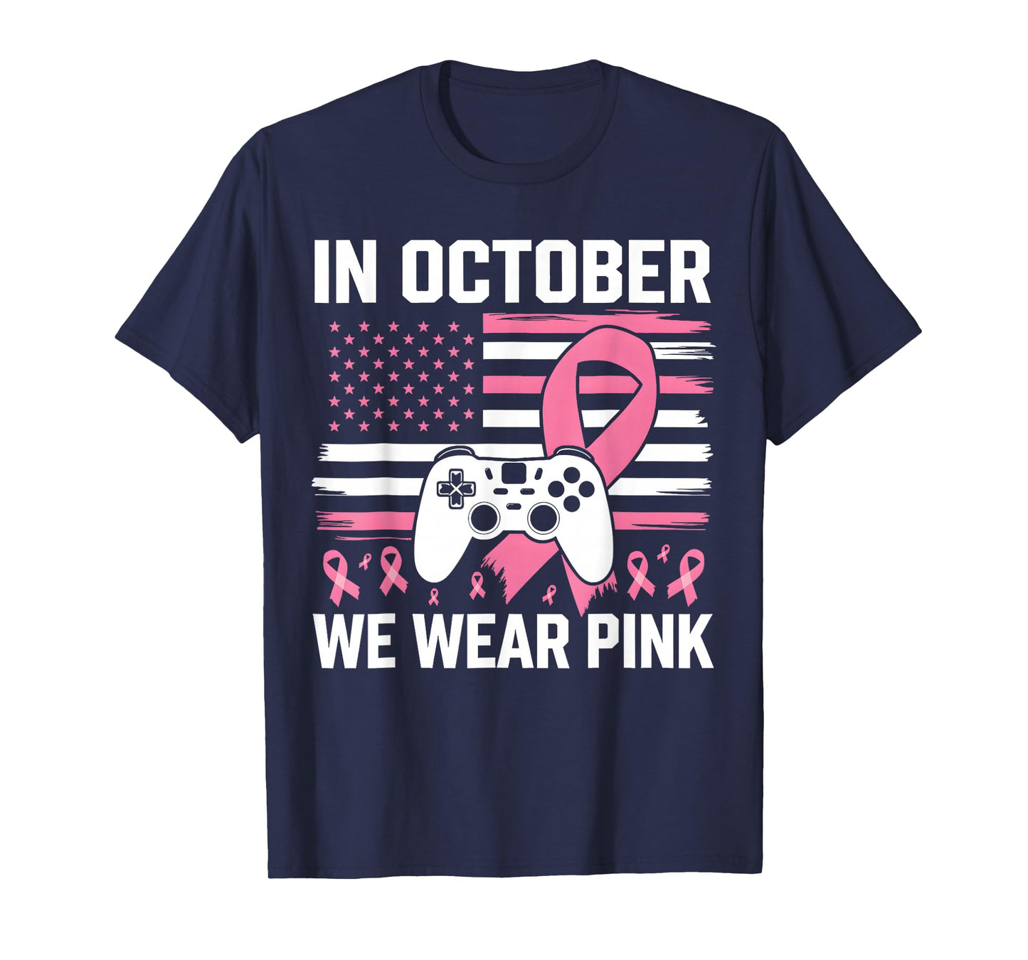 in October We Wear Pink Breast Cancer Gaming Kids Boys Youth T-Shirt
