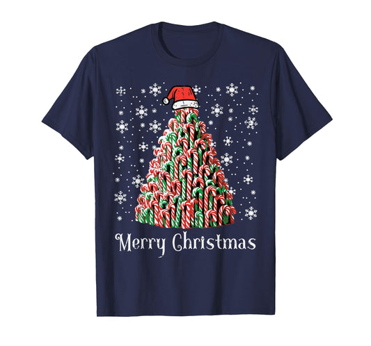 Merry Christmas Candy Cane Tree Xmas Kids Youth Men Women T-Shirt