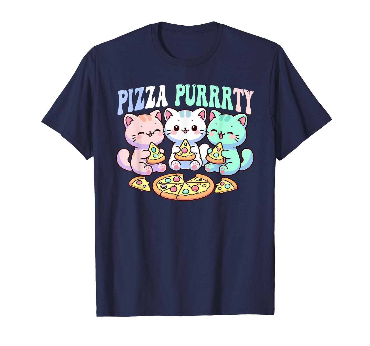 Cat pizza cute kawaii cats eating pizza purrrrty fun pastel T-Shirt