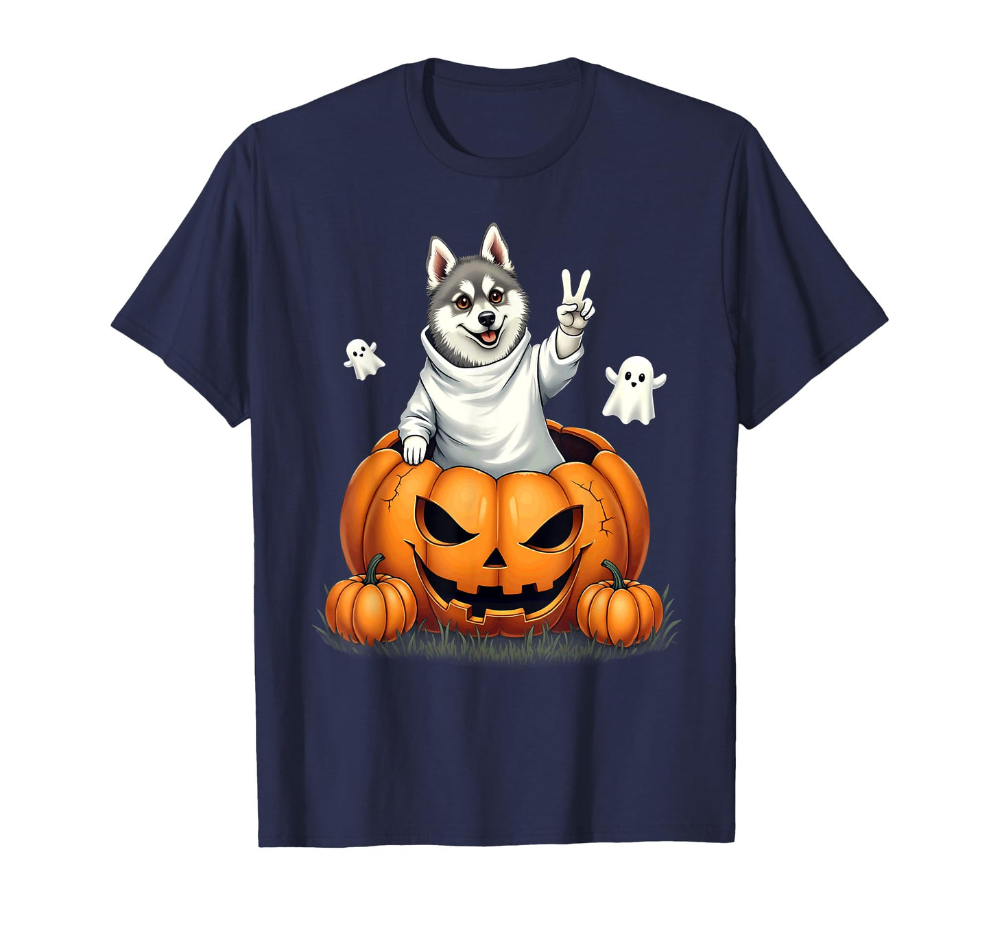 Pumpkin Boo Ghost Alaskan Klee Kai Dog Halloween Costume T-Shirt
