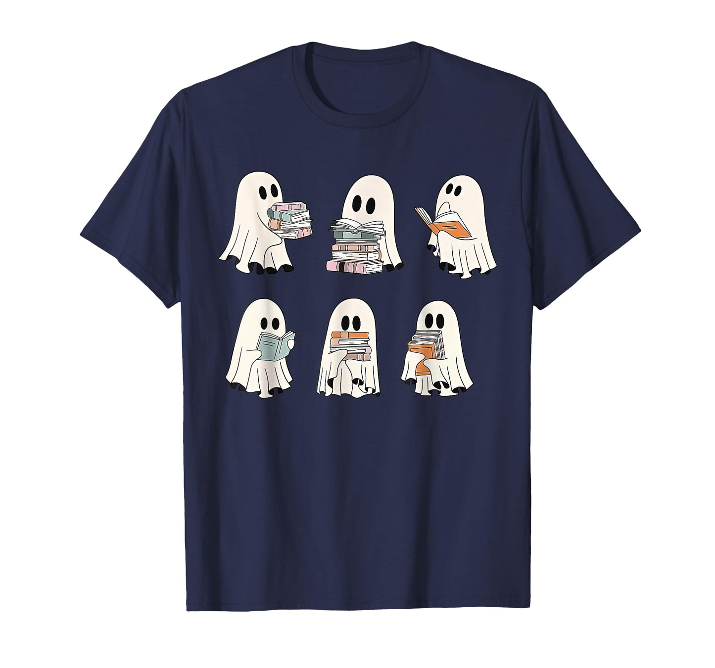Retro Ghost Reading Books, Halloween bookish ghost bookworm T-Shirt