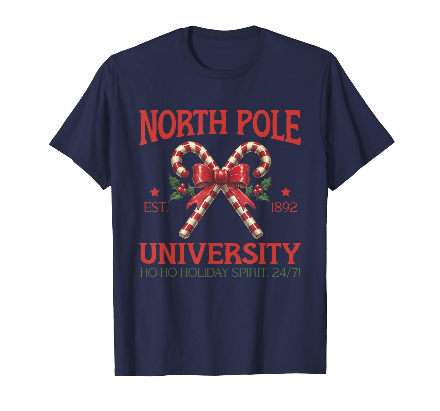 North Pole University Retro Christmas Candy Cane Holiday T-Shirt