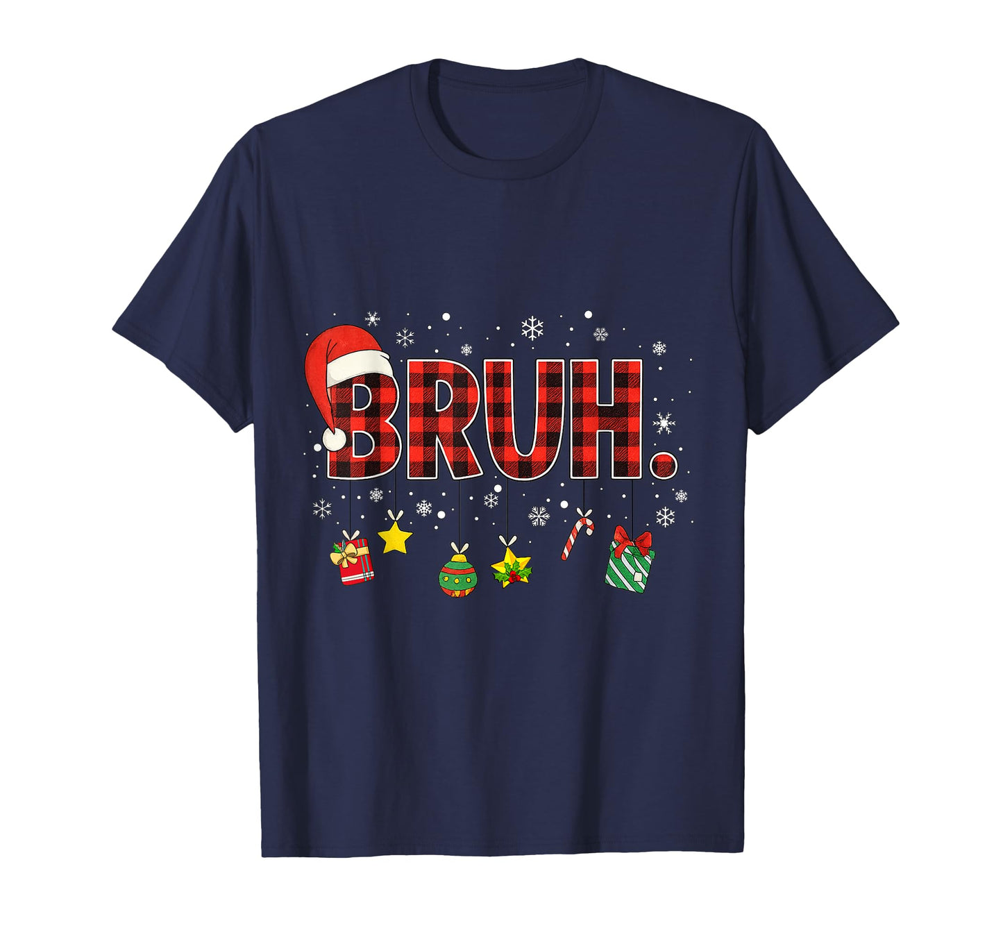 Bruh Funny Christmas Red Plaid Teens Boys Kids Xmas Pajamas T-Shirt