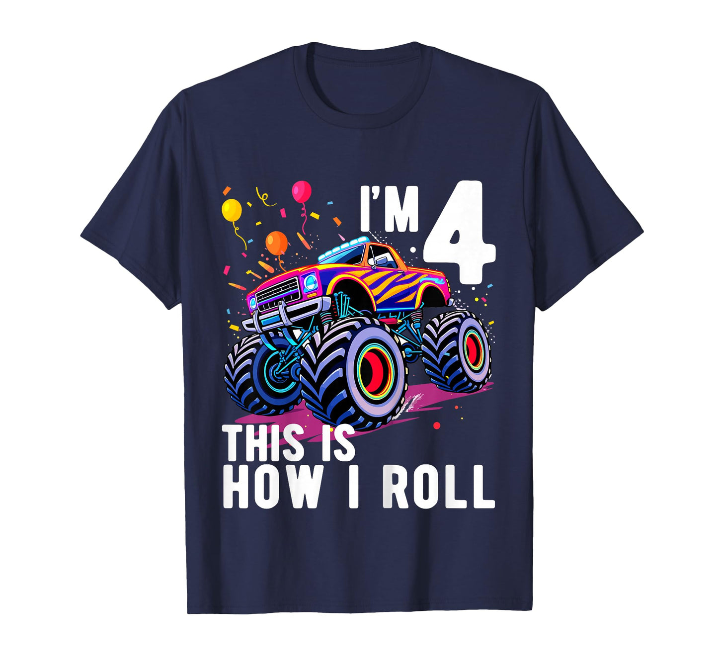 Kids Birthday Monster Truck 4 Year Old Boy 4th Birthday Party T-Shirt
