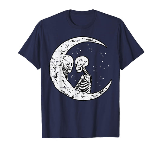 Moon Skeleton Couple Kiss Cute Halloween Costume Women Men T-Shirt