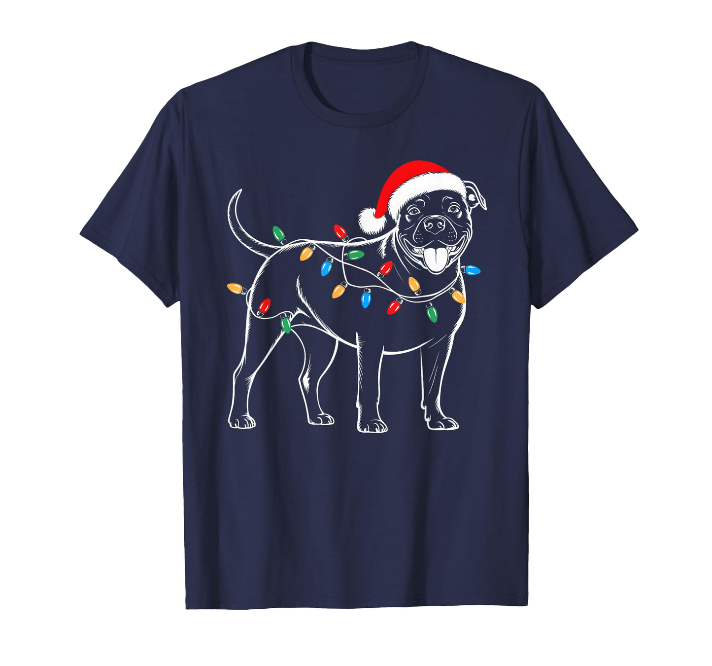 Pitbull Dog Christmas Tree Lights Xmas Pet Animal Dog Lover T-Shirt