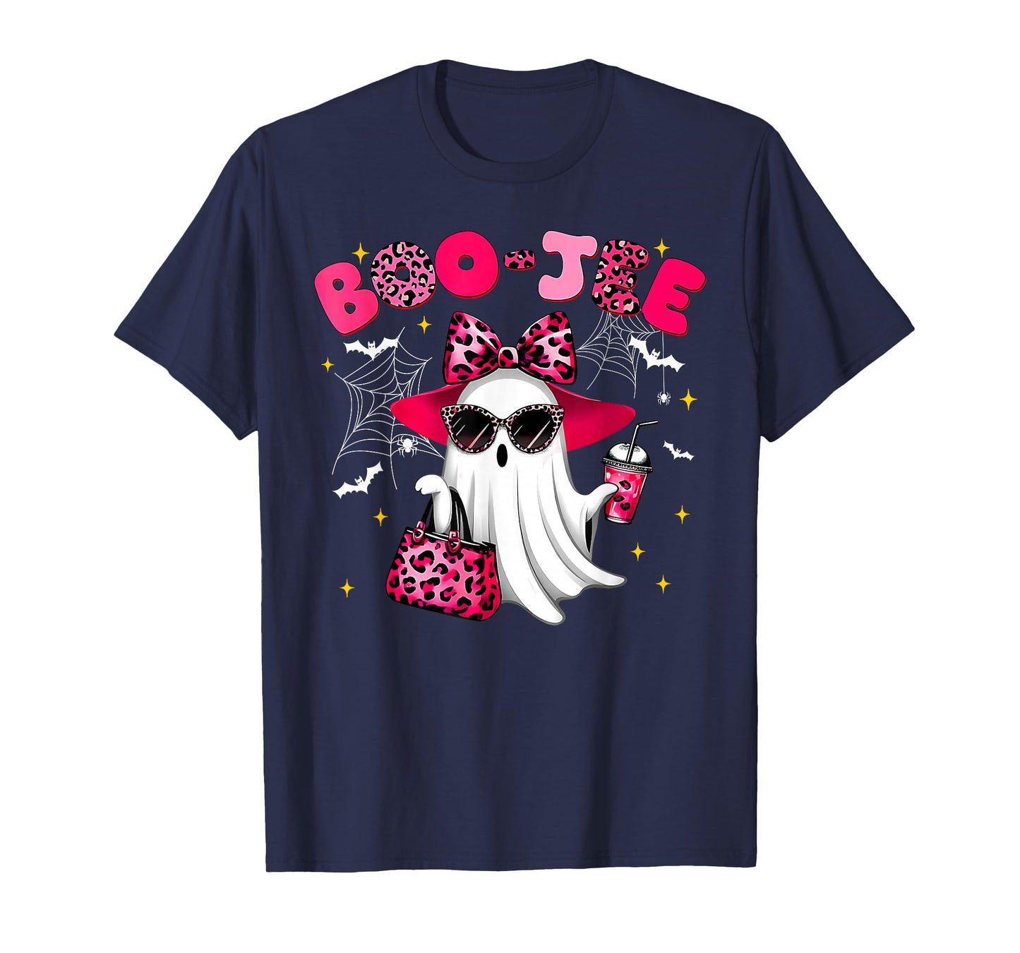 Cute Boo JEE Ghost Halloween Pink Leopard Bow Ghost T-Shirt