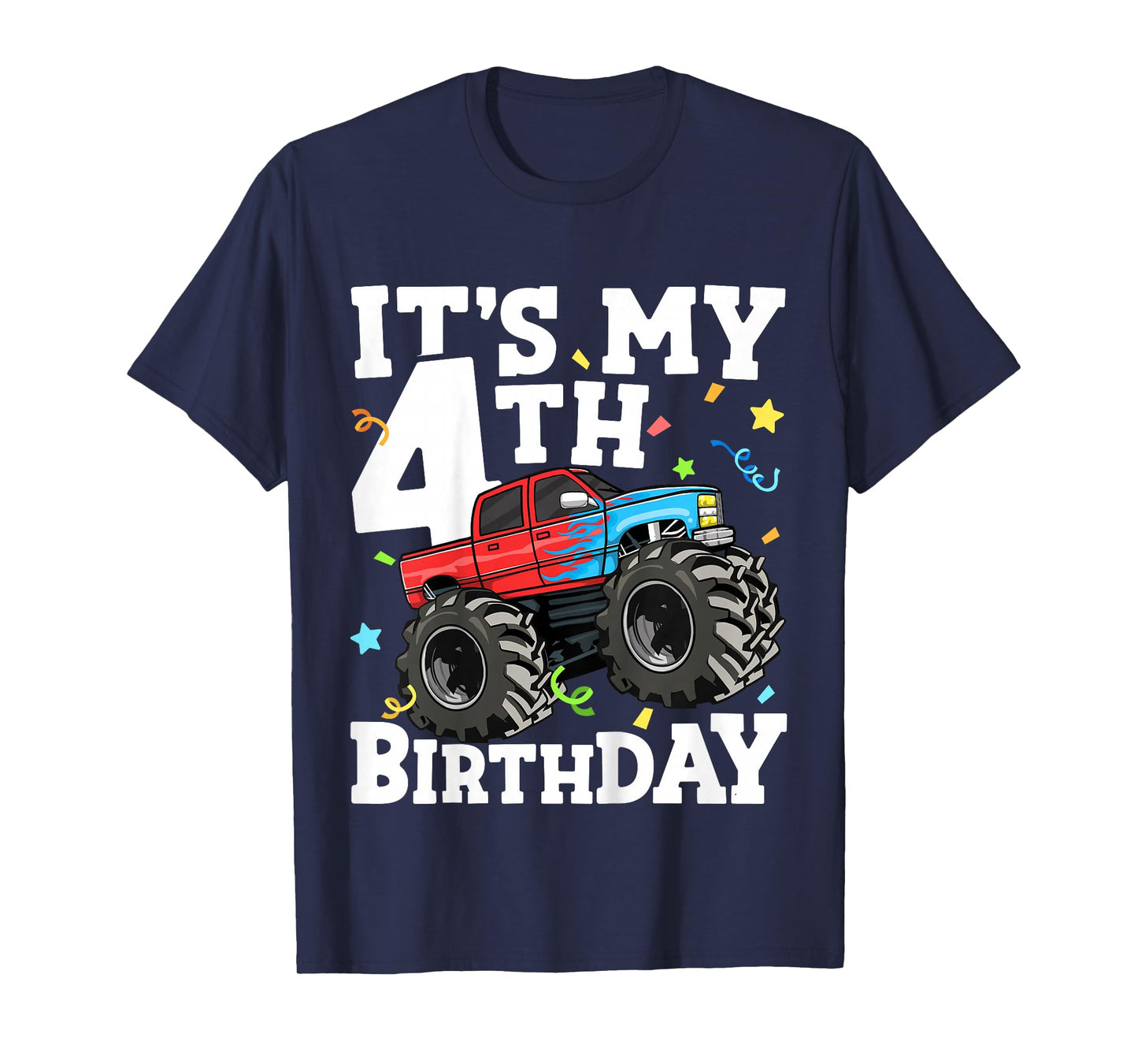 Kids Monster Truck It's My 4th Birthday Boy 4 Four Toddler T-Shirt