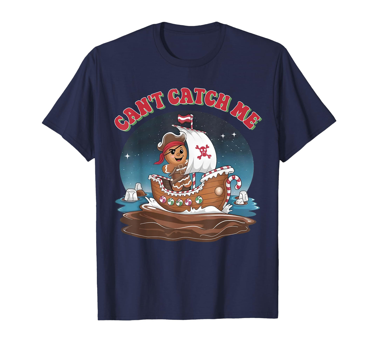 Can't Catch Me Retro Christmas Gingerbread Pirate Men Boy PJ T-Shirt