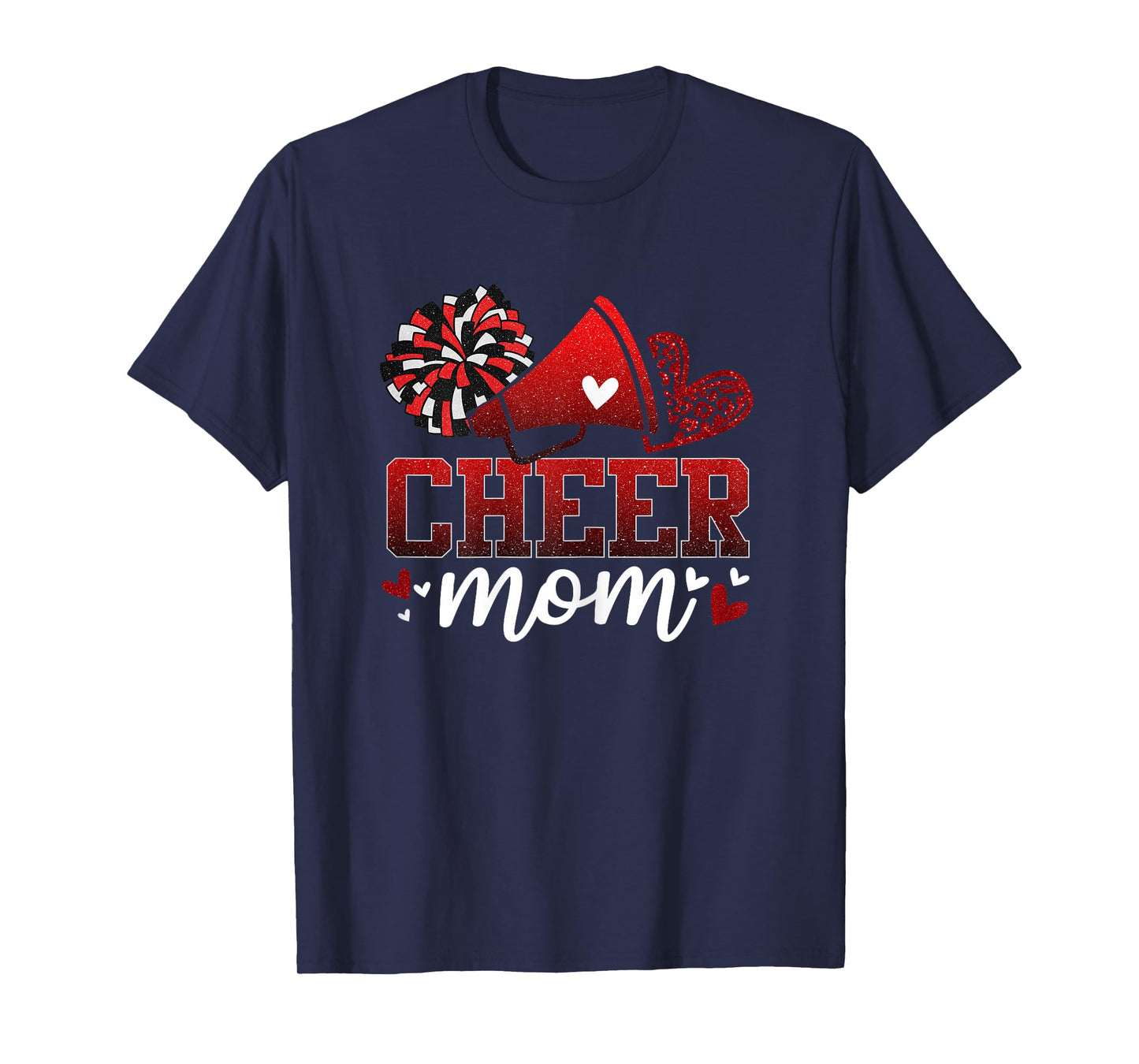 Football Cheer Mom Red Black Pom Leopard Cheerleader T-Shirt