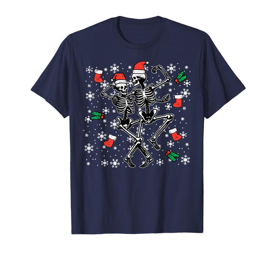 Christmas Dancing Skeletons Funny Xmas Bones Goth Women Men T-Shirt