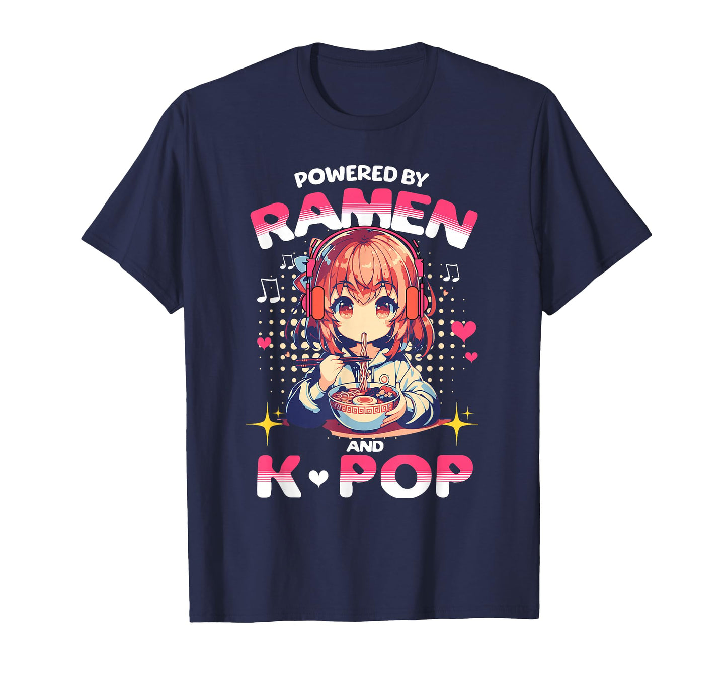Powered by Ramen and K Pop Funny Anime Korean Music Manga T-Shirt