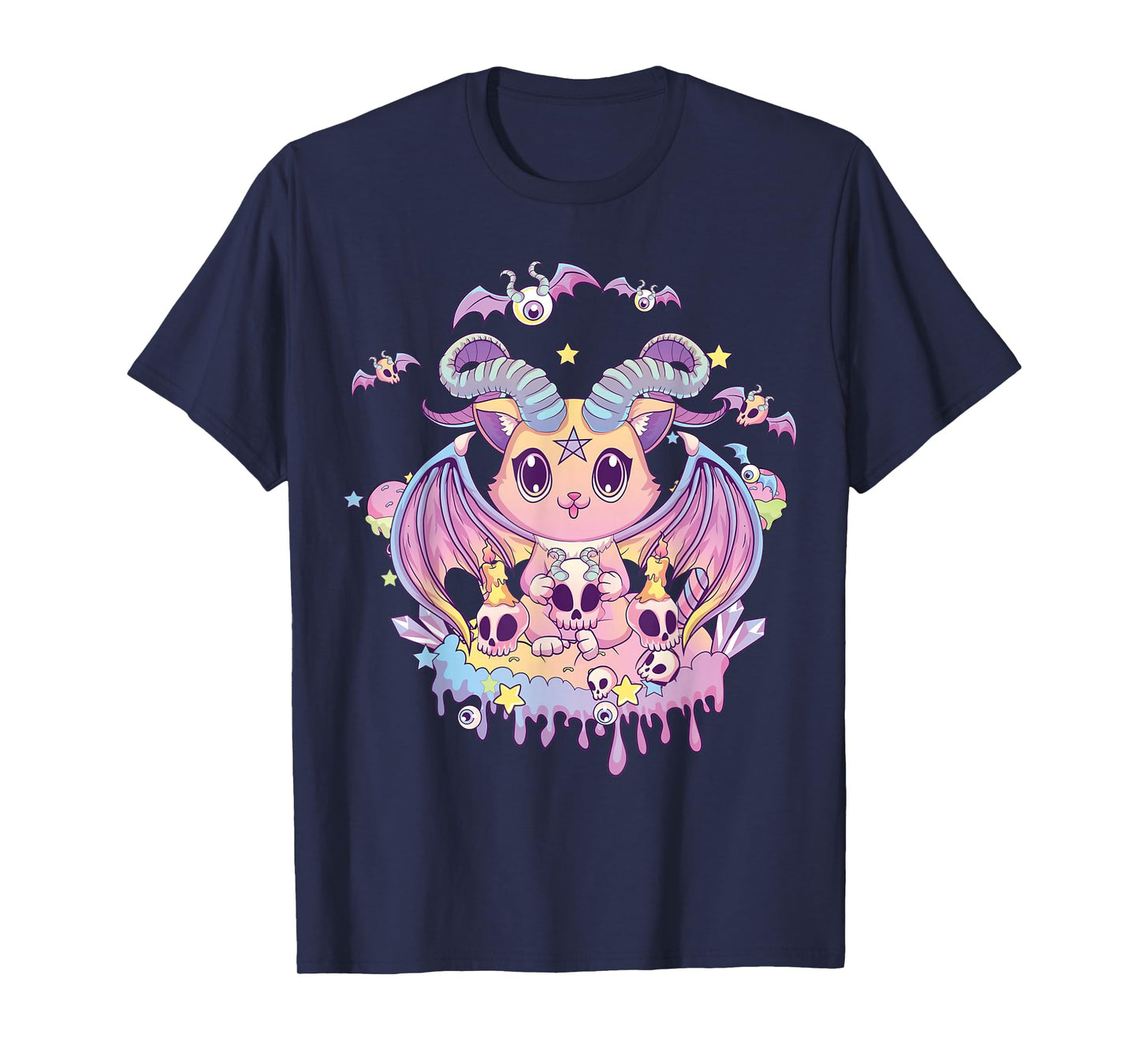 Pastel Goth Krampus Cat Cute Creepy Devil Cat and Skull T-Shirt