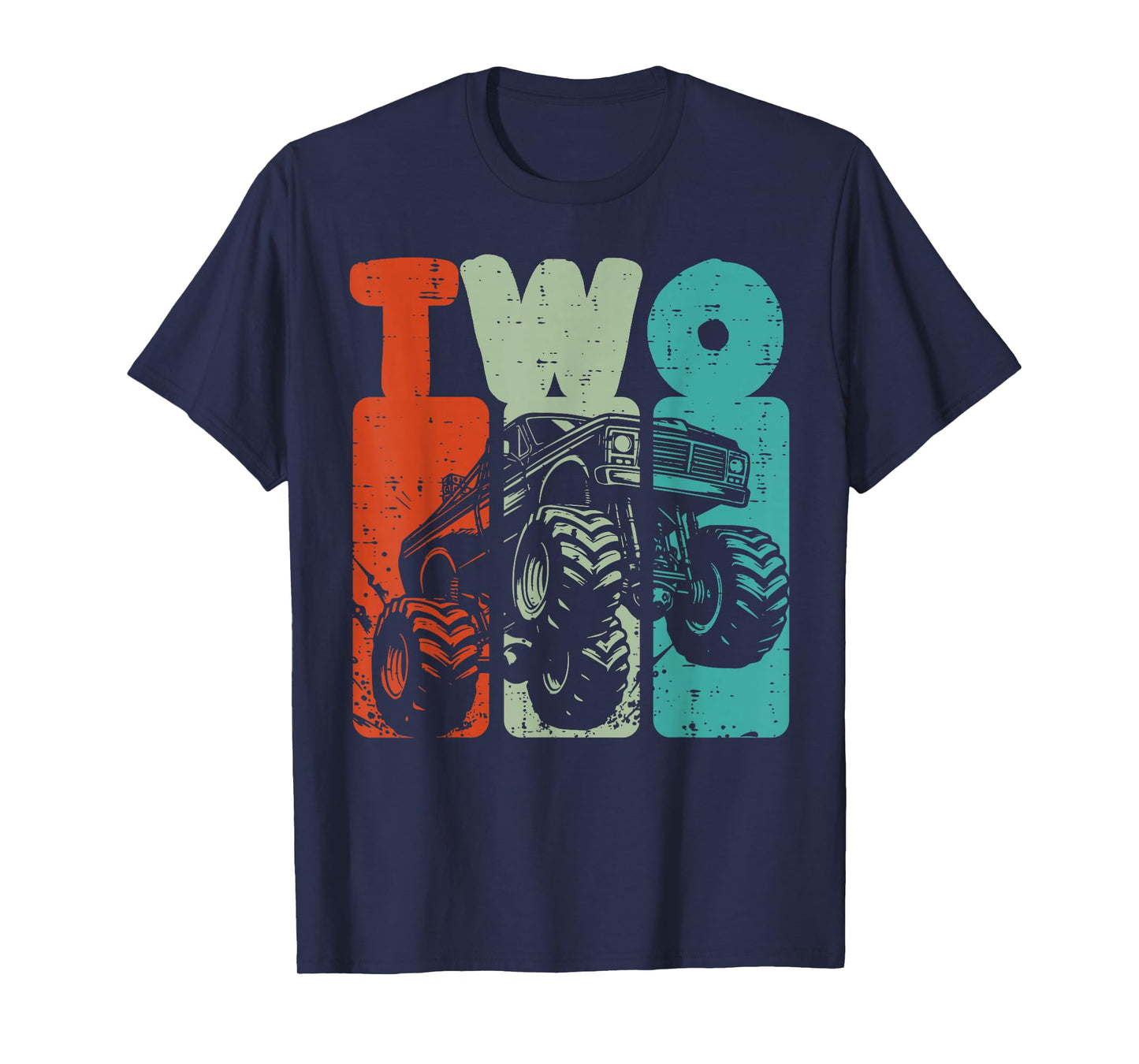 2nd Birthday Monster Truck Two Retro 2 Bday Toddler Boys Kid T-Shirt
