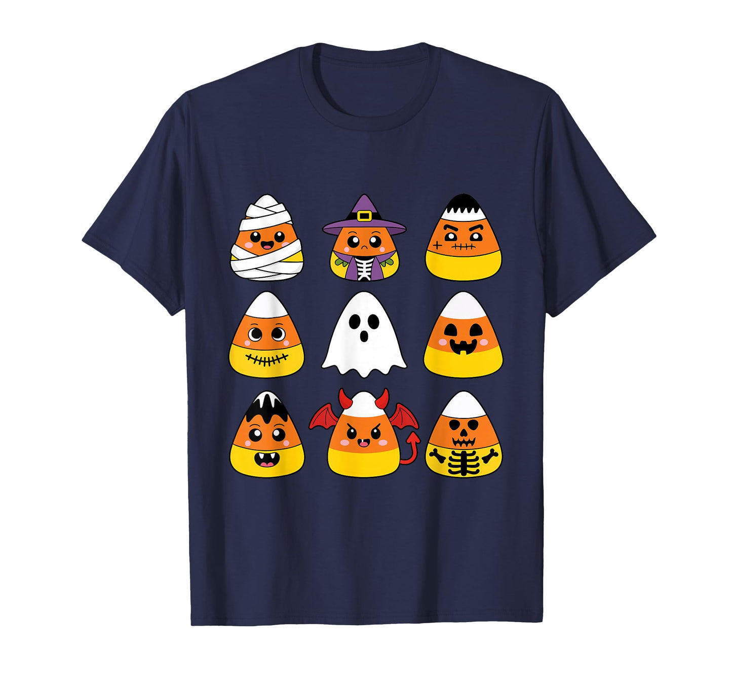 Candy Corn Cute Characters Halloween Mummy Ghost Pumpkin T-Shirt