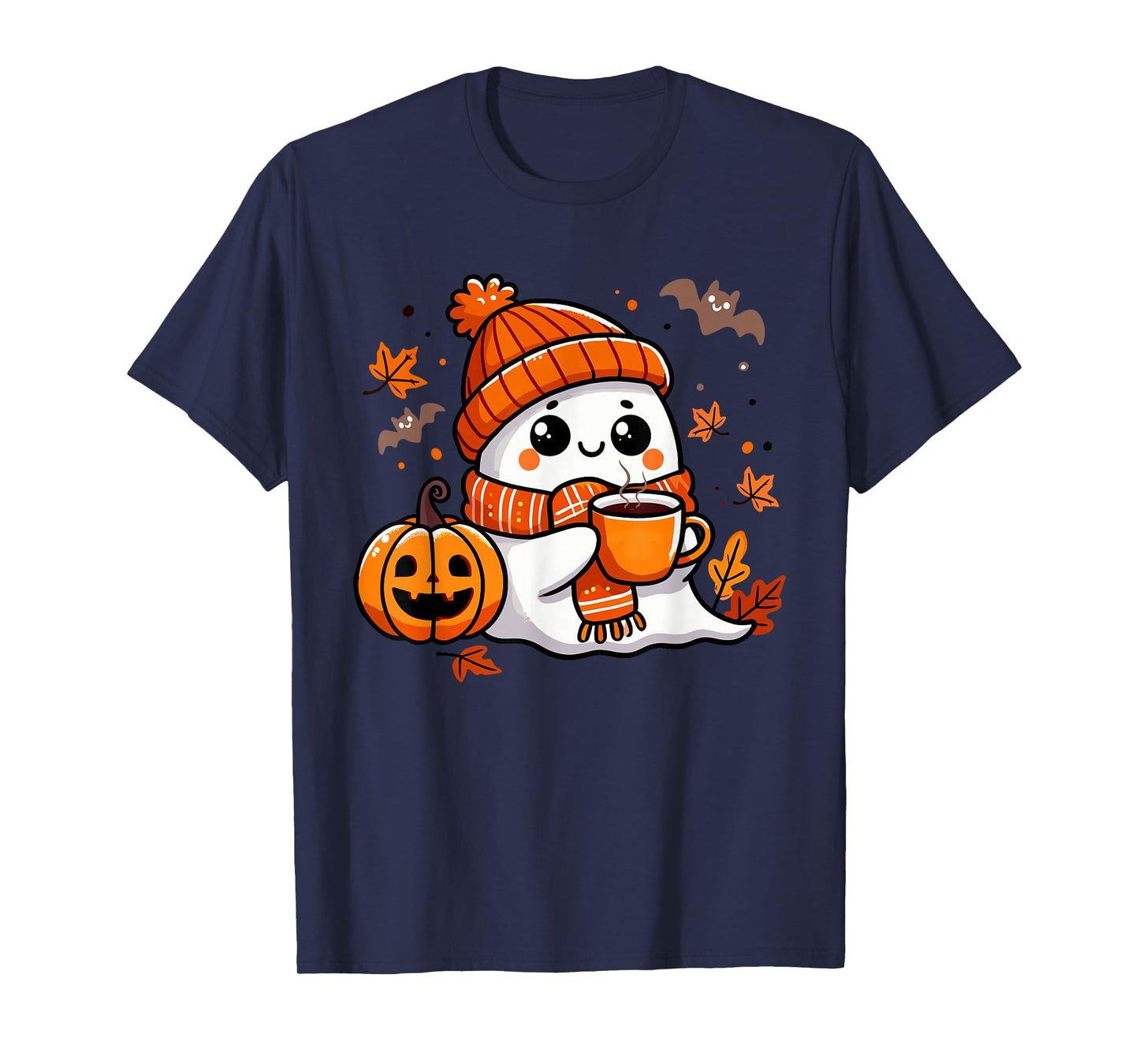 Halloween Ghost Drinking Coffee, Cute Kawaii Halloween T-Shirt