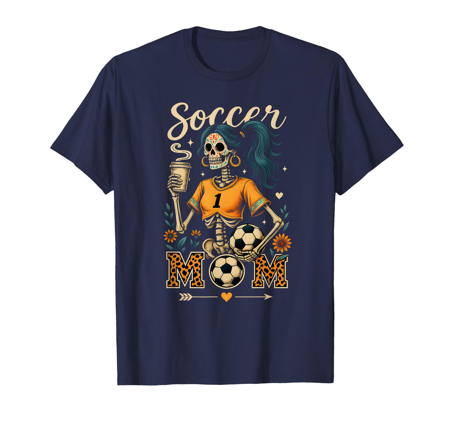 Soccer Mom Skeleton Coffee Leopard Style Vintage Halloween T-Shirt