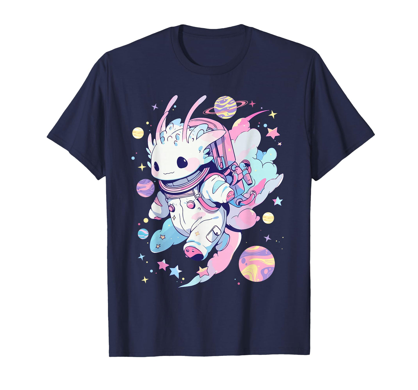 Cute Space Galaxy Axolotl Pastel Goth Aesthetic Nu Goth T-Shirt