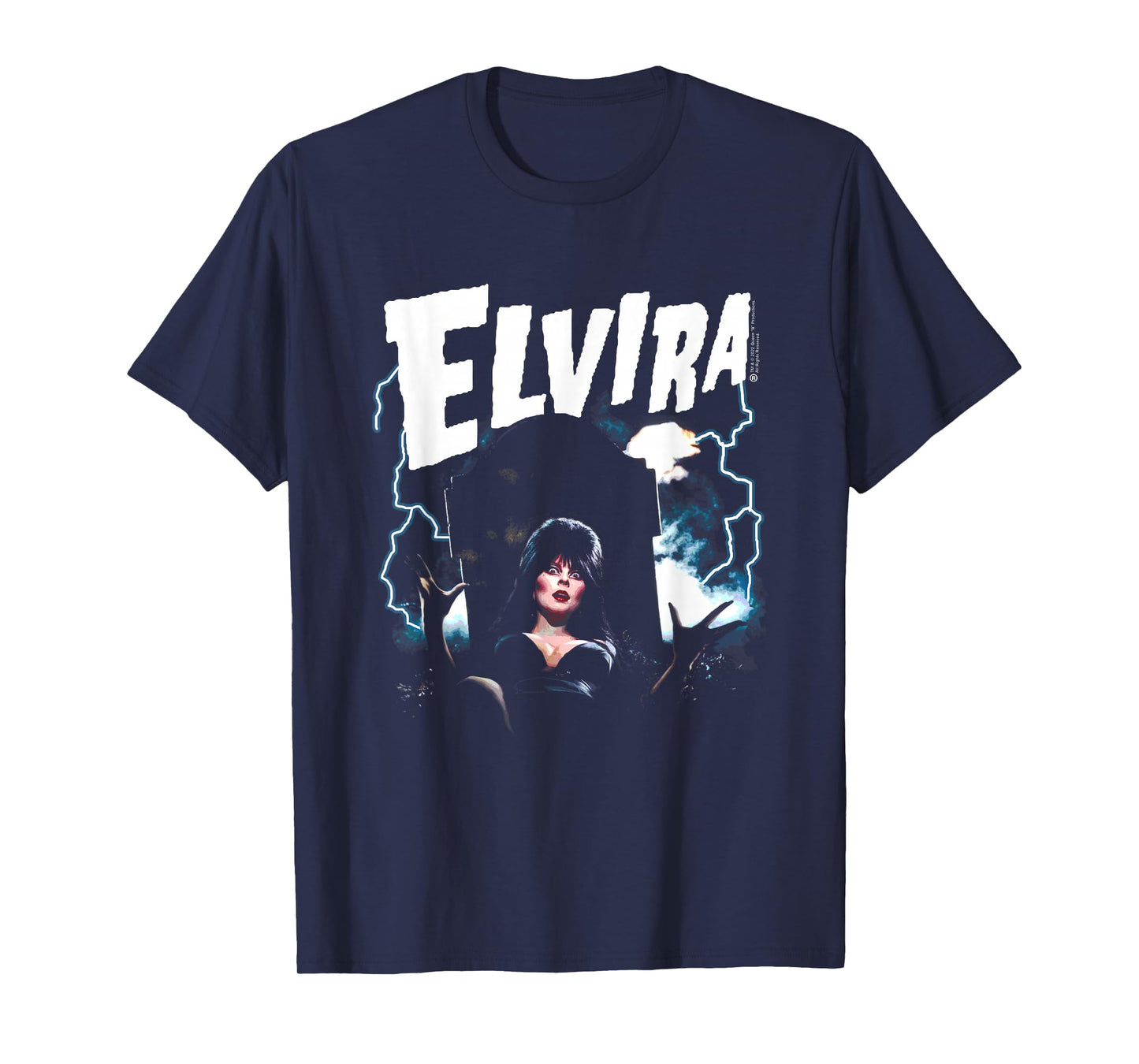 Elvira, Mistress of The Dark Grave and Lightning T-Shirt Small