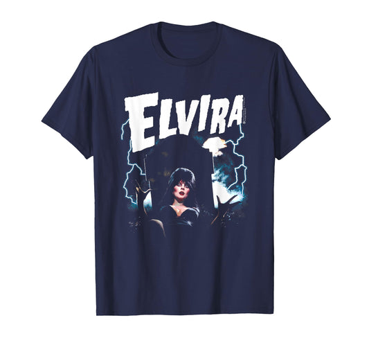 Elvira, Mistress of The Dark Grave and Lightning T-Shirt Small