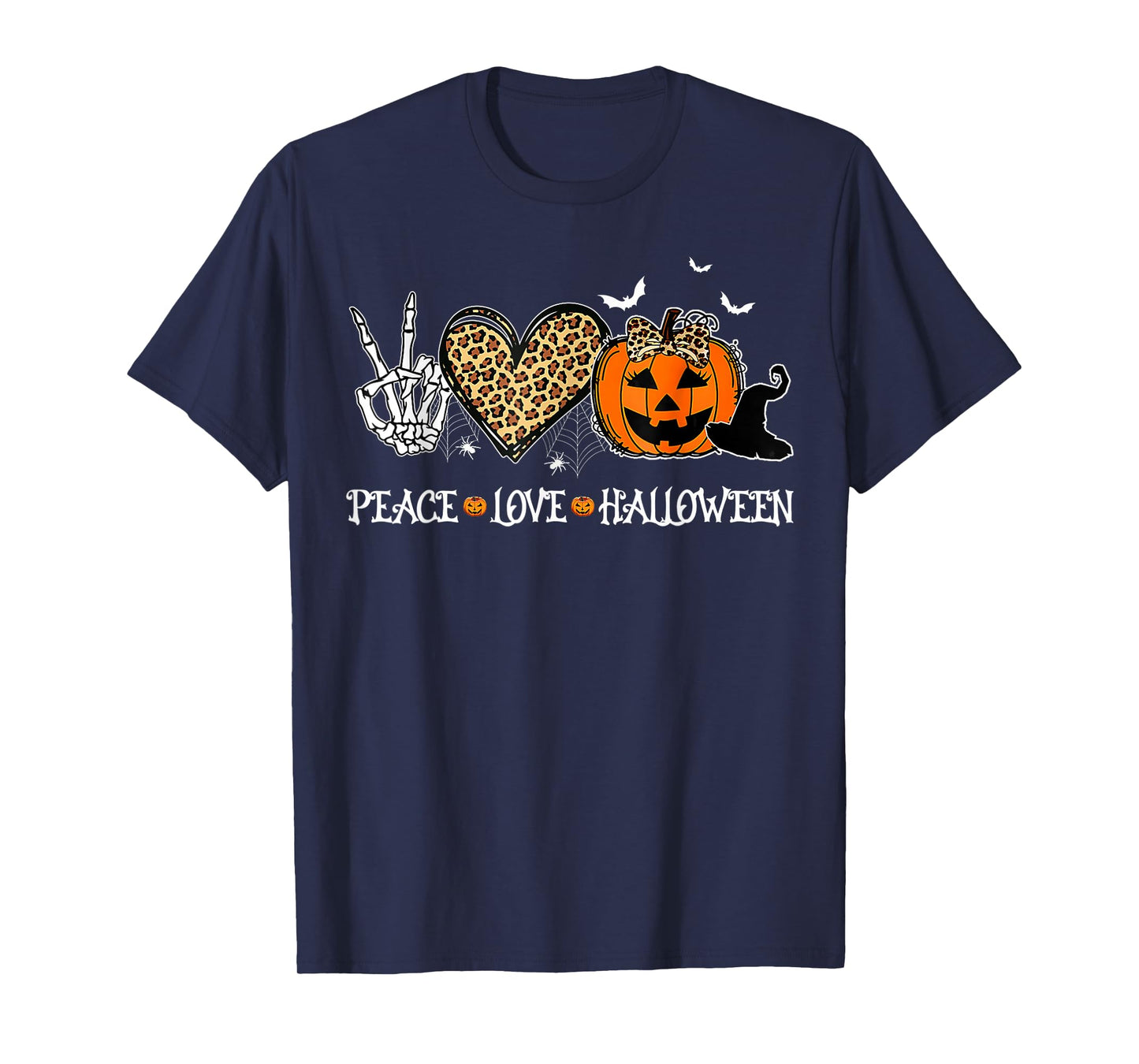 Peace Love Halloween Happy Halloween Pumpkin Leopard Heart T-Shirt