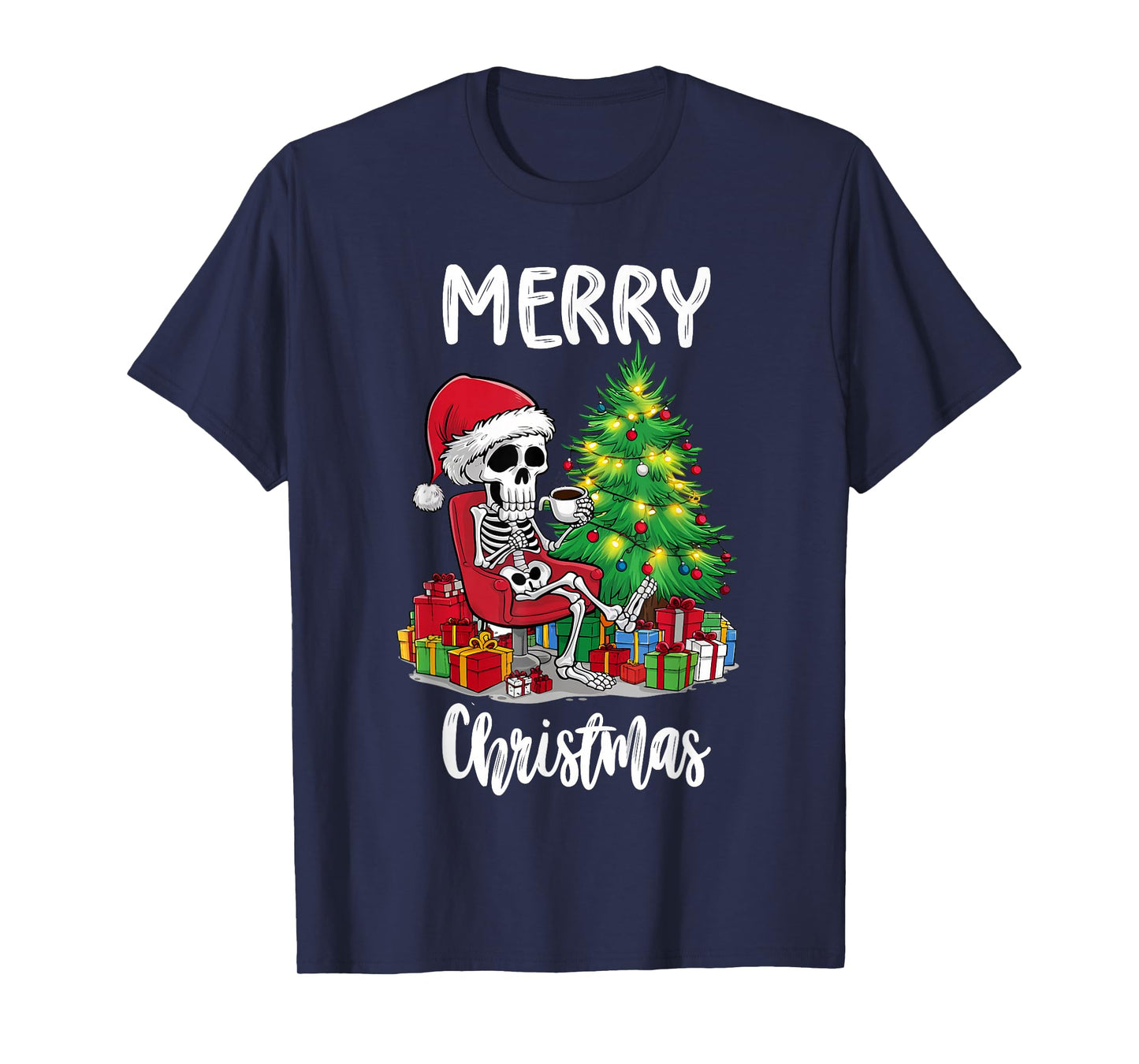 Skeleton Santa Merry Christmas Xmas Lights Pajamas Holiday T-Shirt