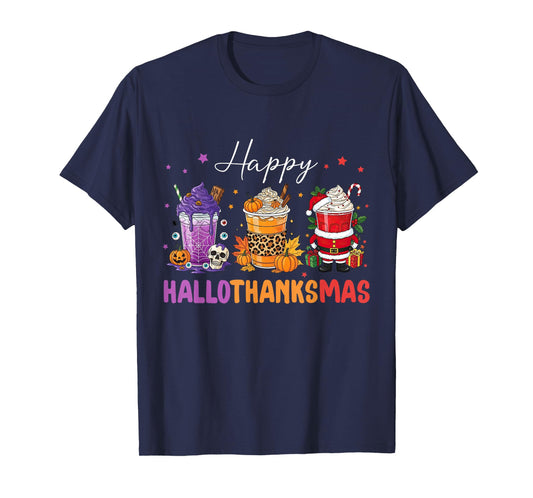 Happy HalloThanksMas Halloween Thanksgiving Christmas Coffee T-Shirt